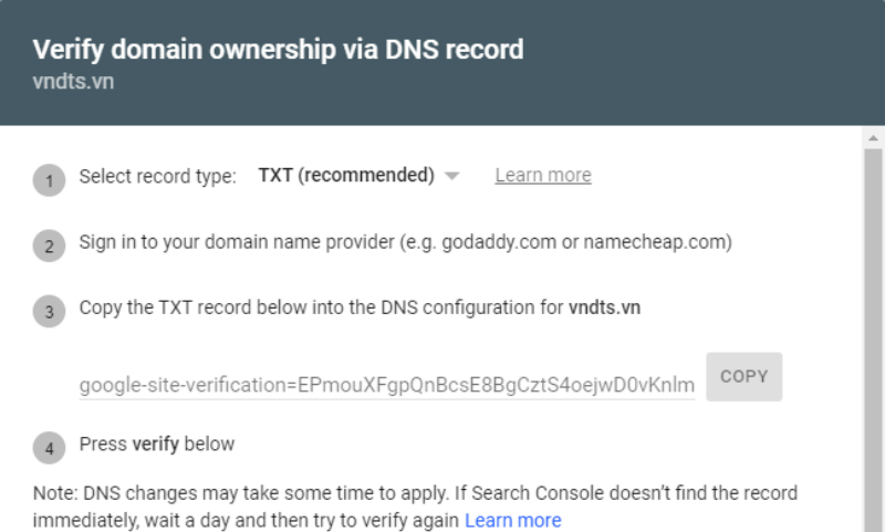 Để xác minh website với Google bằng DNS tên miền, bạn cần có quyền quản lý tên miền đó hoặc truy cập vào tài khoản DNS.